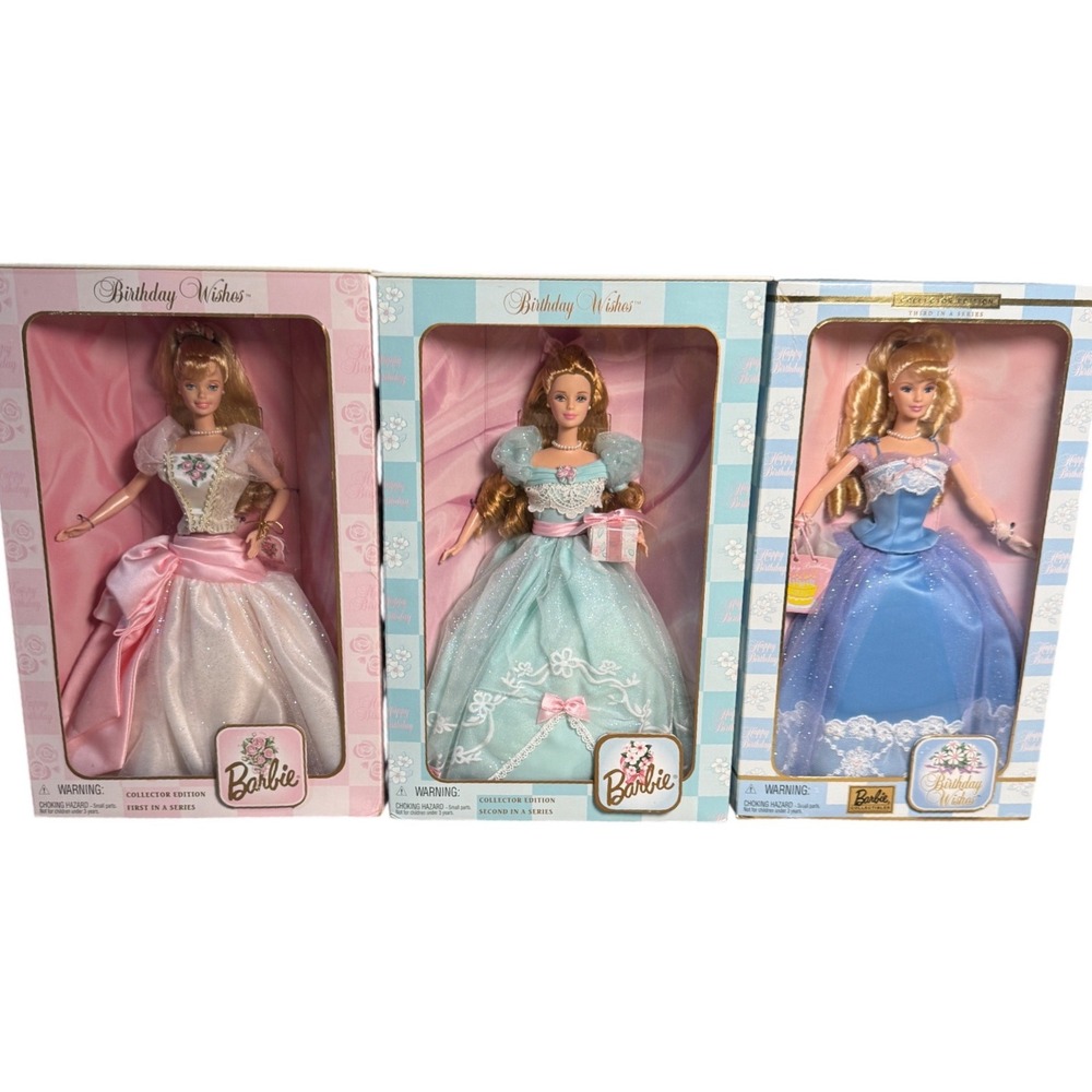 Mattel Birthday Wishes Barbie Dolls 1st 2nd 3rd Series 1998-2000 Pink Blue NRFB